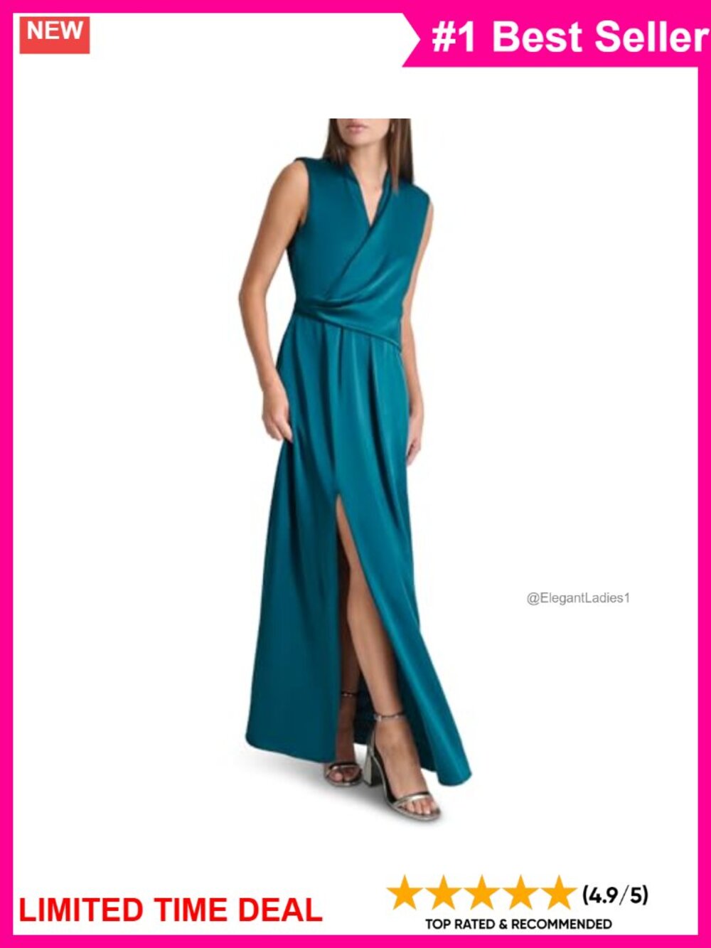 Sleeveless Surplice Neck Satin Formal Gown